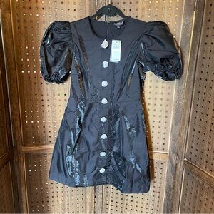 Black Puff Sleeve‎ Button Dress stunning glam buttons nwt Danielle Bernstein 2